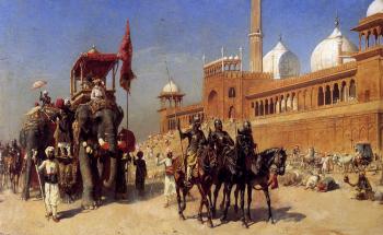 埃德溫 羅德 威尅斯 Great Mogul and his Court Returning From the Great Mosque at Delhi India